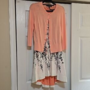 Peach Cardigan with Floral Dress Set